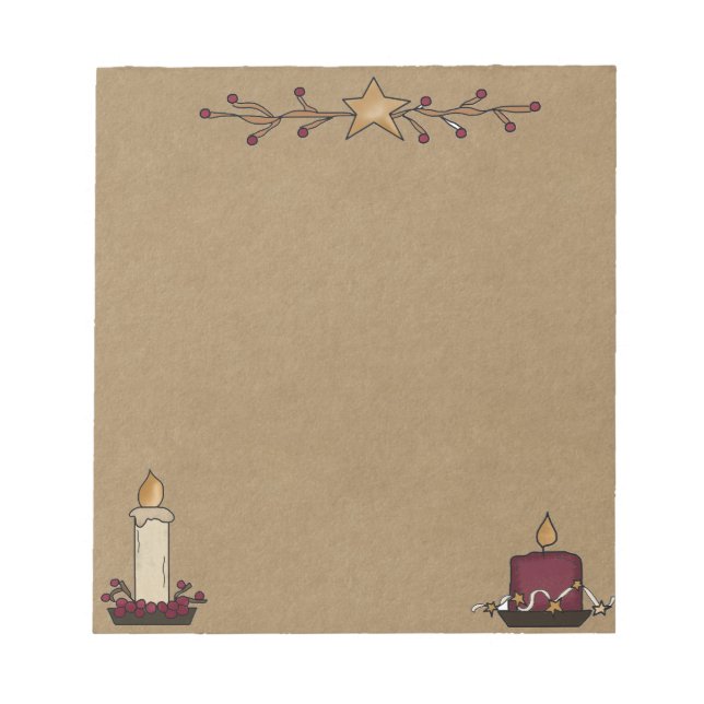 Primitive Rustic Note Pad with Candles & Berries (Front)