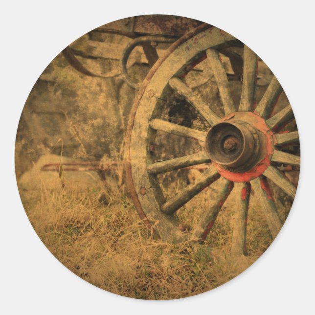 Primitive Rustic Western Country Wagon Wheel Classic Round Sticker (Front)