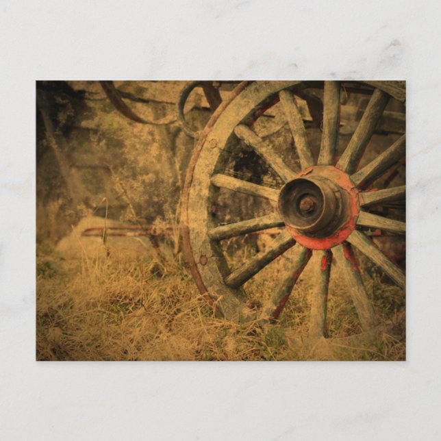 Primitive Rustic Western Country Wagon Wheel Postcard (Front)