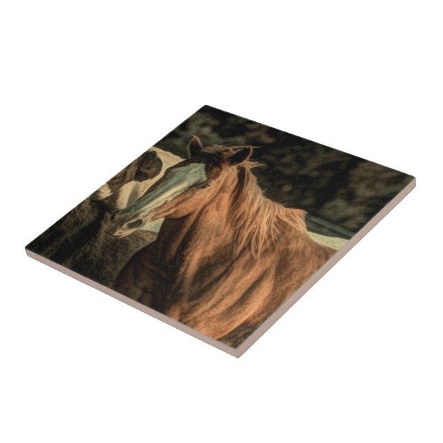 Primitive rustic western country wild horse ceramic tile (Side)