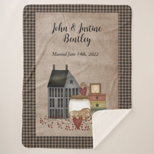 Primitive Saltbox Home Sherpa Blanket