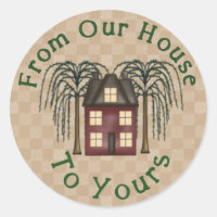 Primitive Saltbox House Round Sticker