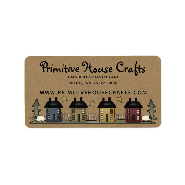 PRIMITIVE SALTBOX HOUSES & STARS RETURN ADDRESS LABEL (Front)