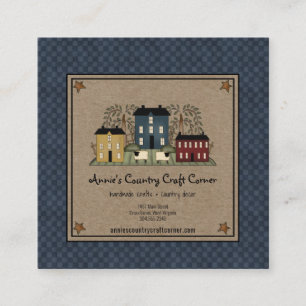 Primitive Saltbox Willow Tree and Sheep Square Business Card