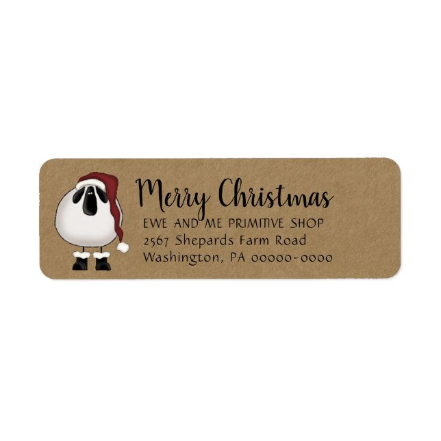 Primitive Santa Sheep Christmas Return Address Label (Front)