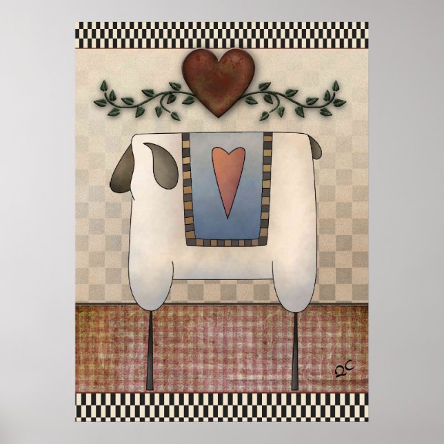 Primitive sheep and heart poster (Front)