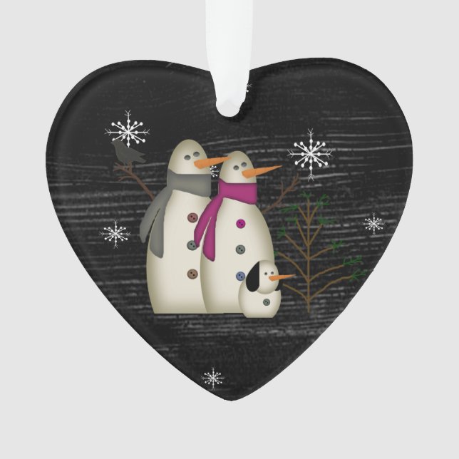 Primitive Snow Couple With Dog Acrylic Ornament (Front)