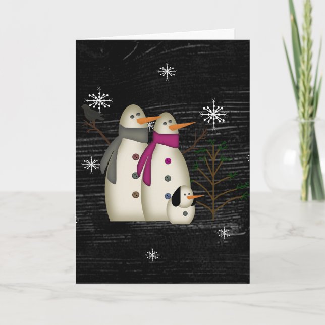 Primitive Snow Couple with Dog Christmas Card (Front)