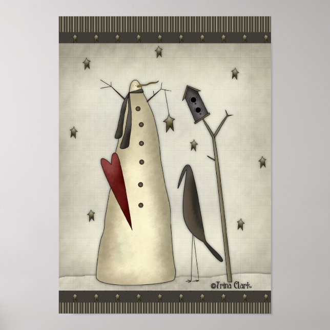 Primitive Snowman, Birdhouse, Crow Poster (Front)