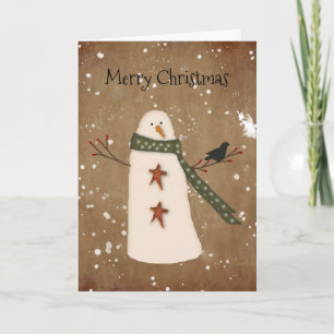 Primitive Snowman Christmas Card
