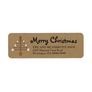 Primitive Snowman Christmas Tree  Return Address Return Address Label
