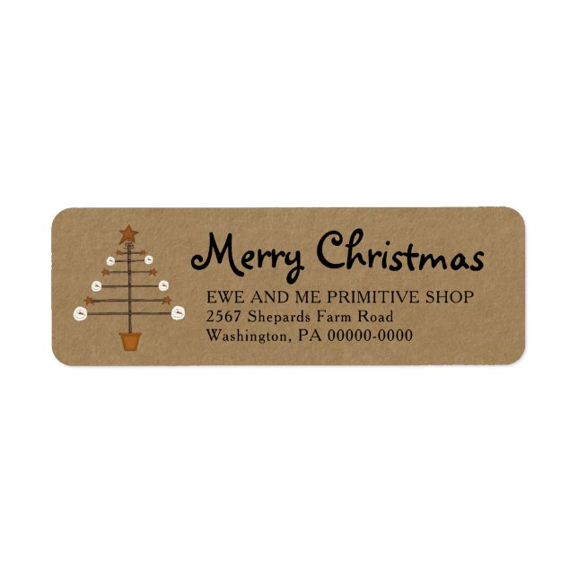 Primitive Snowman Christmas Tree  Return Address Return Address Label (Front)