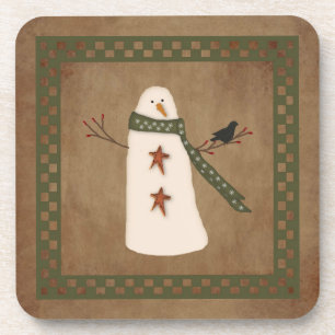 Primitive Snowman Cork Coaster