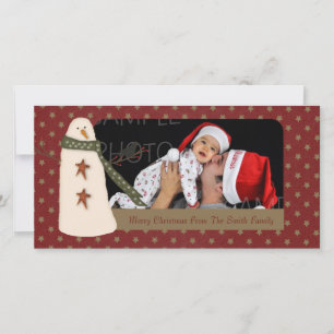 Primitive Snowman Holiday Photo Card