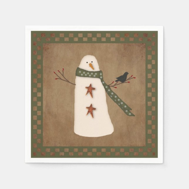 Primitive Snowman Paper Napkins (Front)