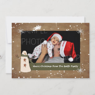 Primitive Snowman Photo Christmas Card