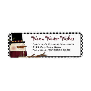 Primitive Snowman Return Address Label- Holiday Label