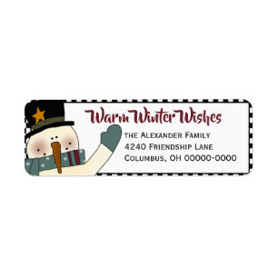 Primitive Snowman Return Address Label-Holiday Label