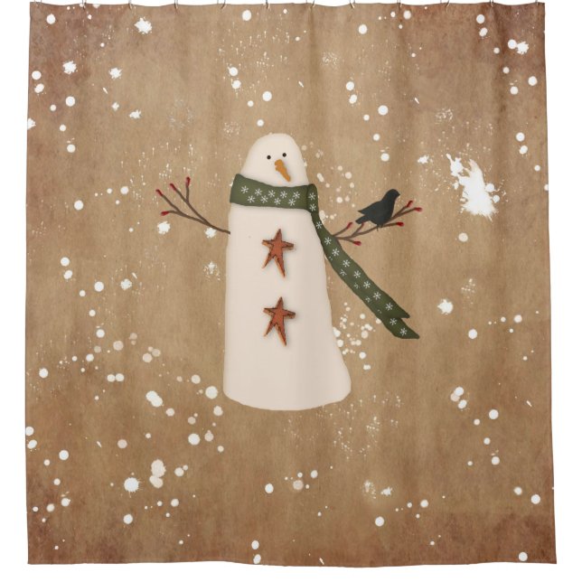 Primitive Snowman Shower Curtain (Front)
