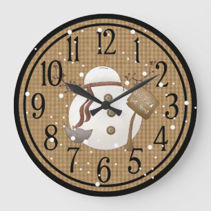 Primitive Snowman There's Snow Place Like Home Large Clock