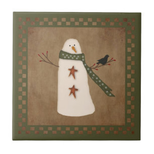 Primitive Snowman Tile