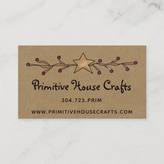PRIMITIVE STAR & BERRIES ON KRAFT BUSINESS CARD (Front)