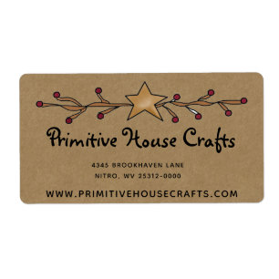 PRIMITIVE STAR & BERRIES ON KRAFT SHIPPING LABEL