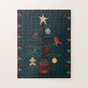 Primitive Style Christmas Tree   Folk Art Style Jigsaw Puzzle