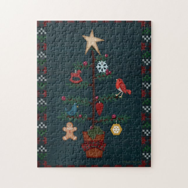 Primitive Style Christmas Tree | Folk Art Style Jigsaw Puzzle (Vertical)