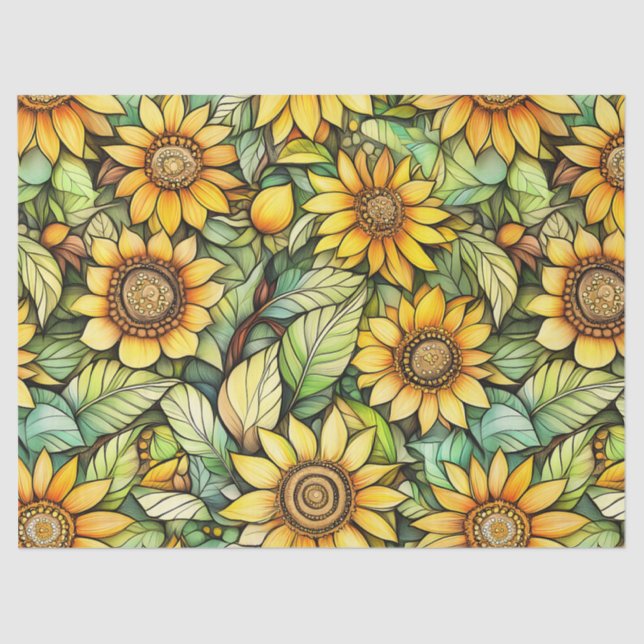 Primitive Sunflower Tissue Paper – 10lb, 17"x23" (Front)