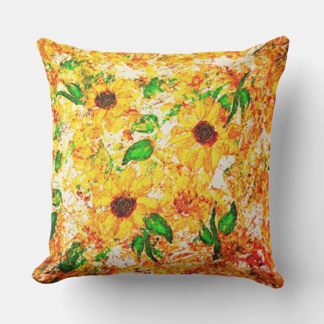 Primitive Sunflowers Green Leaves Rustic Cushion (Front)