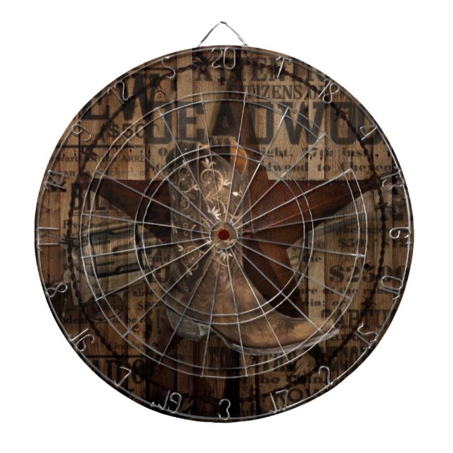Primitive texas lone Star Western Country Cowboy Dartboard (Front)