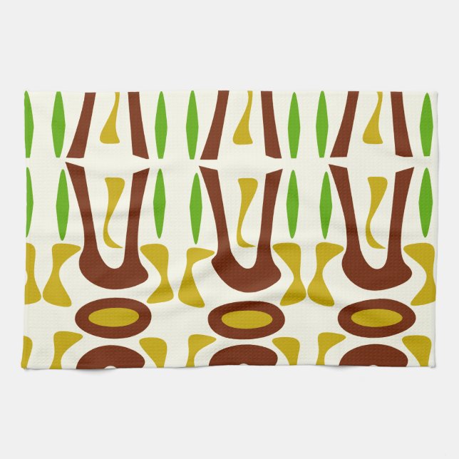 Primitive Tiki Jungle Pattern Tea Towel (Horizontal)