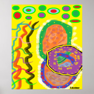 Primitive tribal art poster print mixed colours