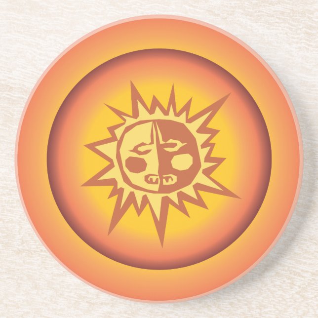 Primitive Tribal Sun Design Red Orange Glow Coaster (Front)