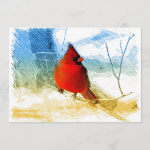 Primitive western country christmas red cardinal invitation