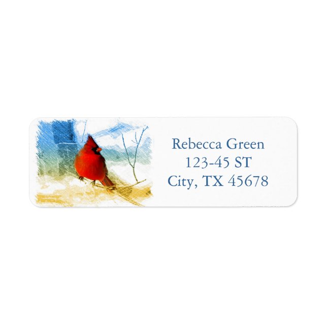 Primitive western country christmas red cardinal return address label (Front)