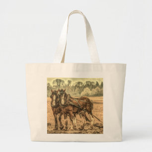 Primitive Western country farm animal draught hors Large Tote Bag