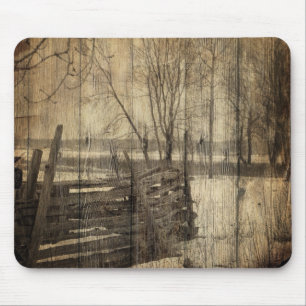 Primitive western country fence farm landscape mouse pad
