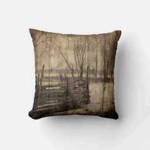 Primitive western country old wood fence farm cushion