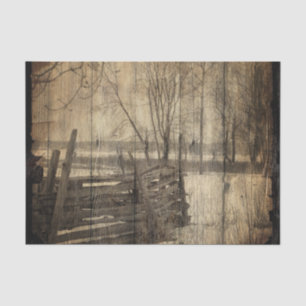 Primitive western country old wood fence farm tissue paper