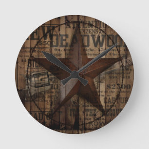 primitive wild western country Texas Star cowboy Round Clock