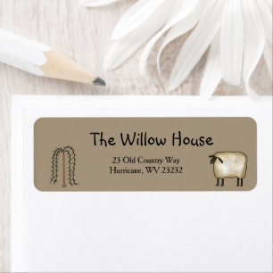 Primitive  Willow Tree and Sheep Return Address Label
