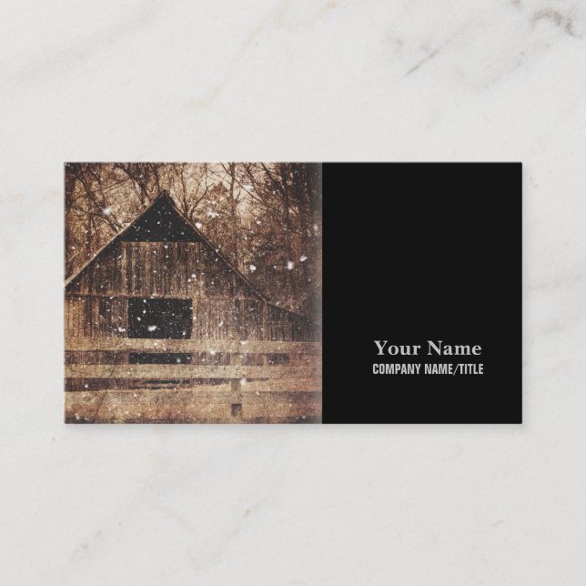 Primitive Winter Snow Country Rural Old Barn Business Card (Front)