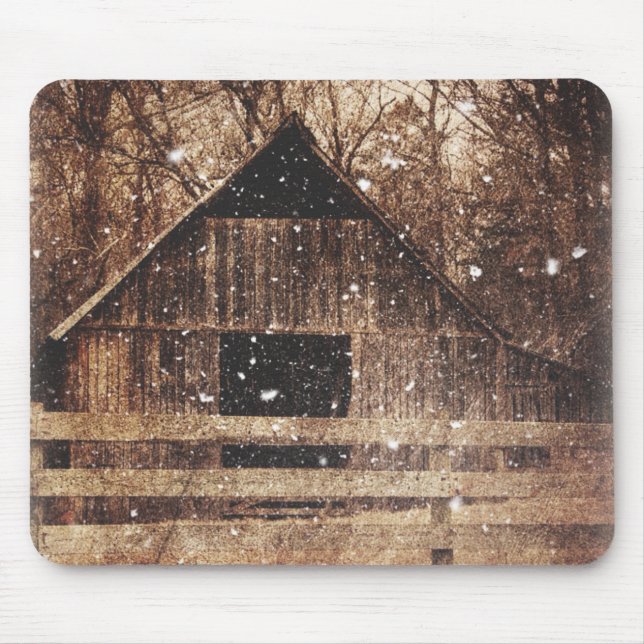 Primitive Winter Snow Country Rural Old Barn Mouse Pad (Front)