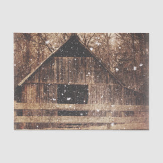 Primitive Winter Snow Country Rural Old Barn Tissue Paper