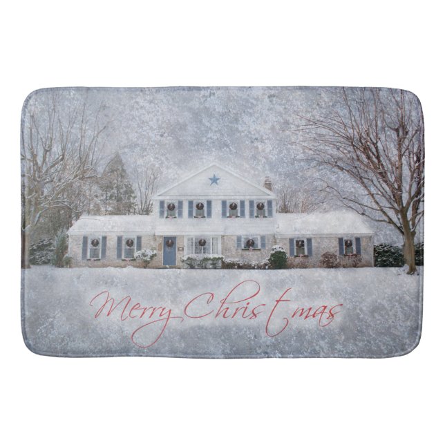 Primitive Winter Snow Country Rustic Open House Bath Mat (Front)