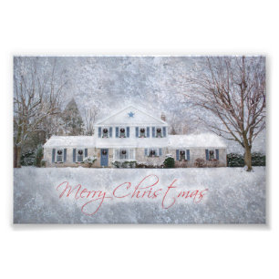 Primitive Winter Snow Country Rustic Open House Photo Print