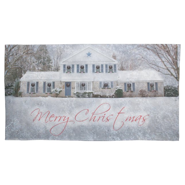 Primitive Winter Snow Country Rustic Open House Pillowcase (Front-Left)