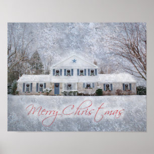 Primitive Winter Snow Country Rustic Open House Poster
